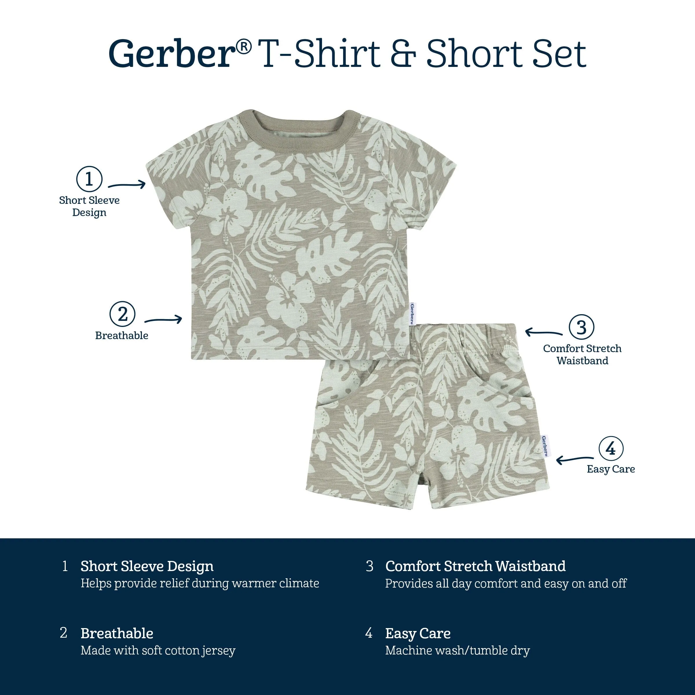 2-Piece Baby and Toddler Boys Tropical Leaves T-Shirt and Shorts Set Gerber Childrenswea