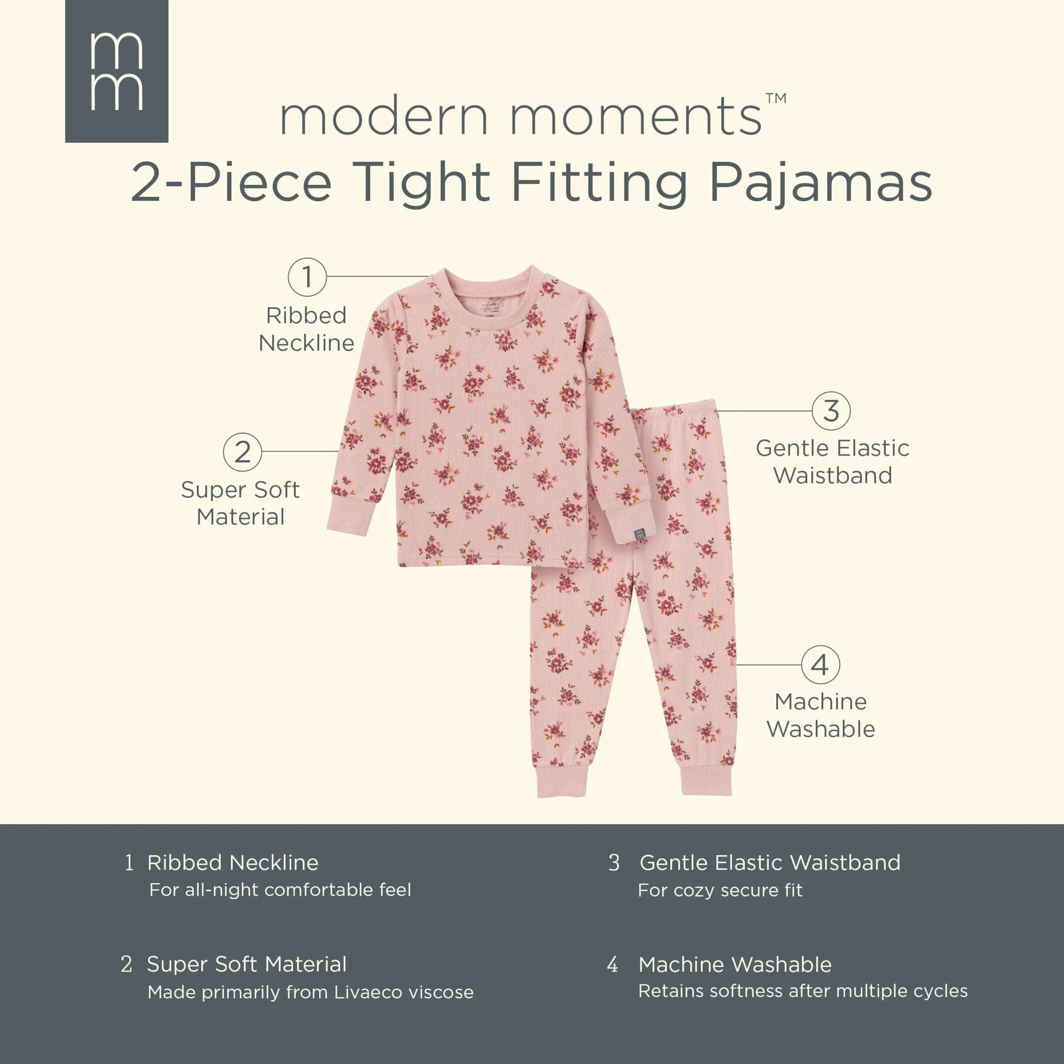 2-Piece Infant & Toddler Girls Light Rose Dahlia Toss Hacci Pajama Set Gerber Childrenswea