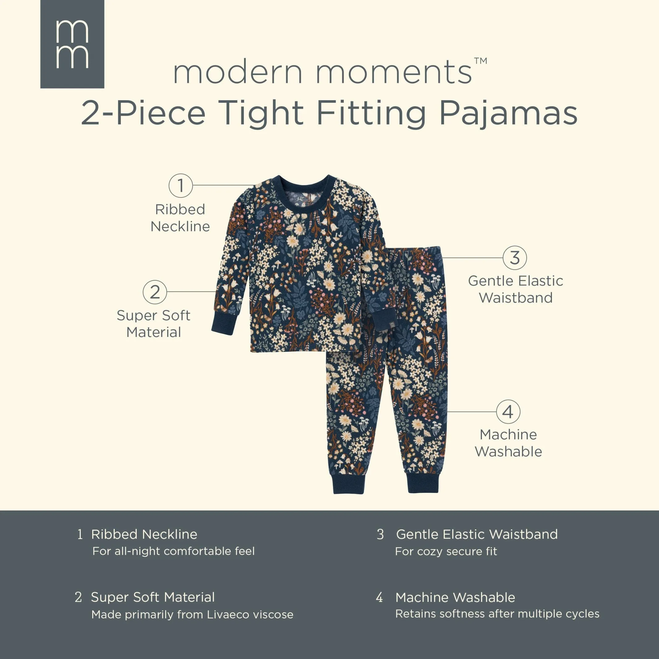 2-Piece Infant & Toddler Girls Navy Floral Hacci Pajama Set Gerber Childrenswea