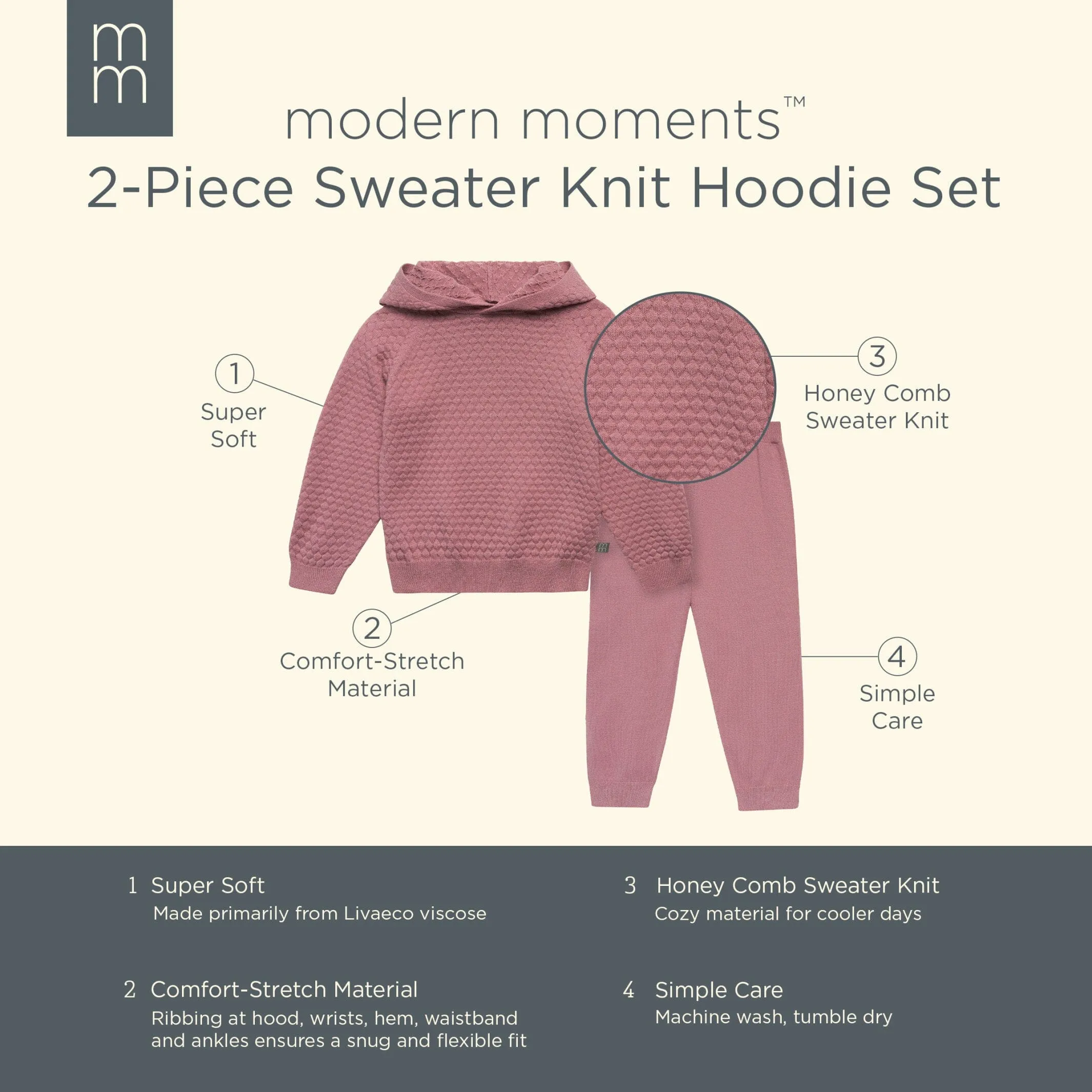 2-Piece Infant & Toddler Girls Rose Sweater Knit Hoodie Set Gerber Childrenswea