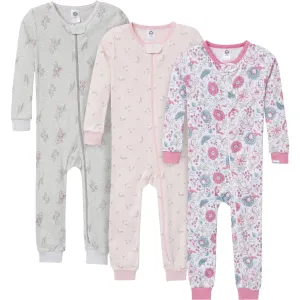 3-Pack Baby & Toddler Girls Woodland Floral Snug Fit Footless Pajamas Gerber Childrenswea