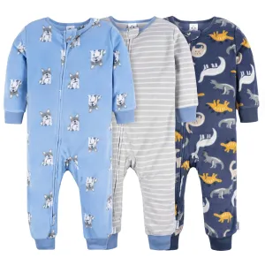 3-Pack Infant & Toddler Boys Dogs & Dinos Footless Fleece Pajamas Gerber Childrenswea