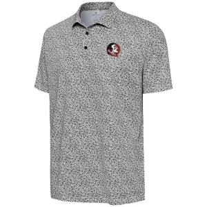 Antigua Men's Seminole Logo Vintage Floral Print Pattern Polo - White/Black