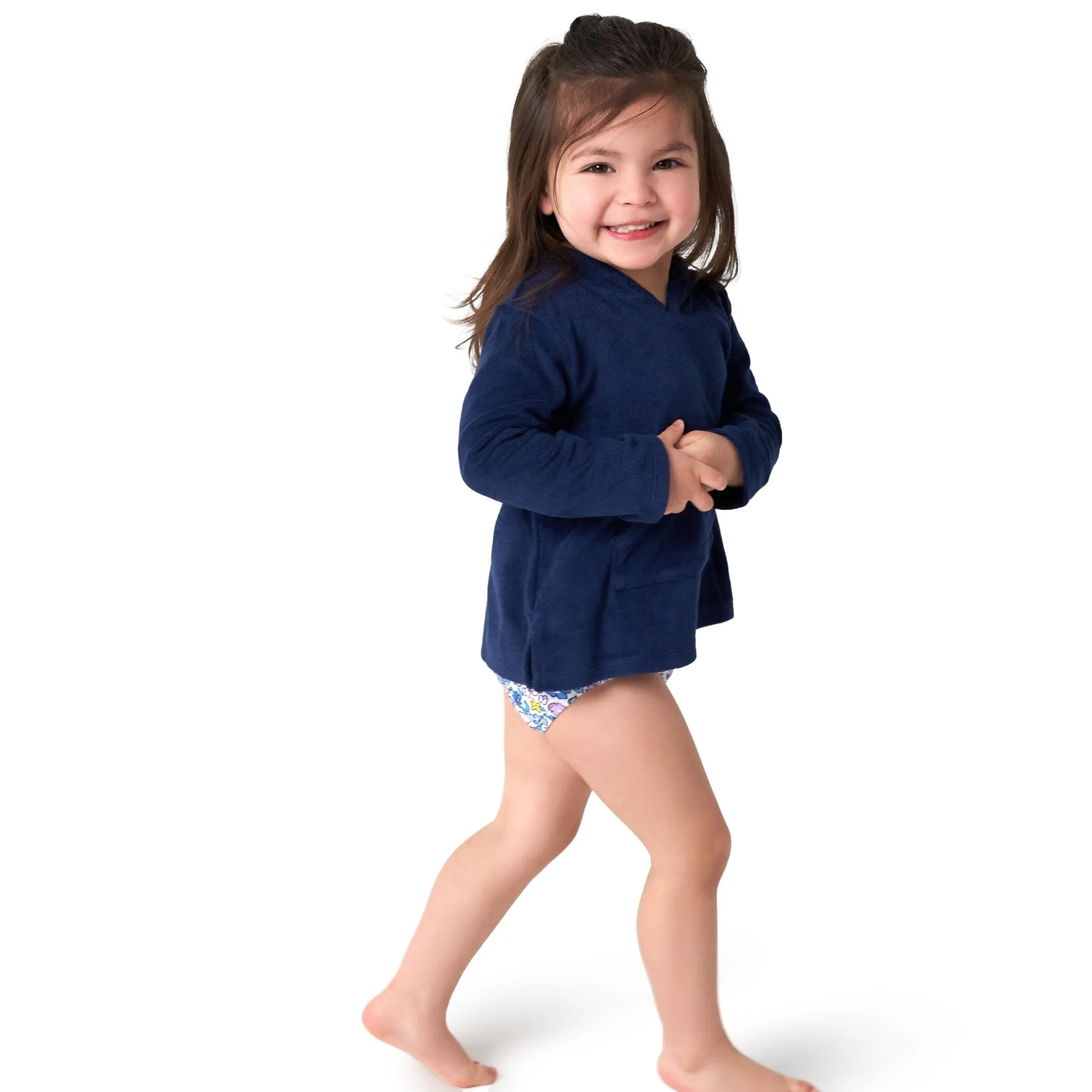 Baby & Toddler Girls Navy Hooded Kangaroo Pocket Terry Coverup Gerber Childrenswea