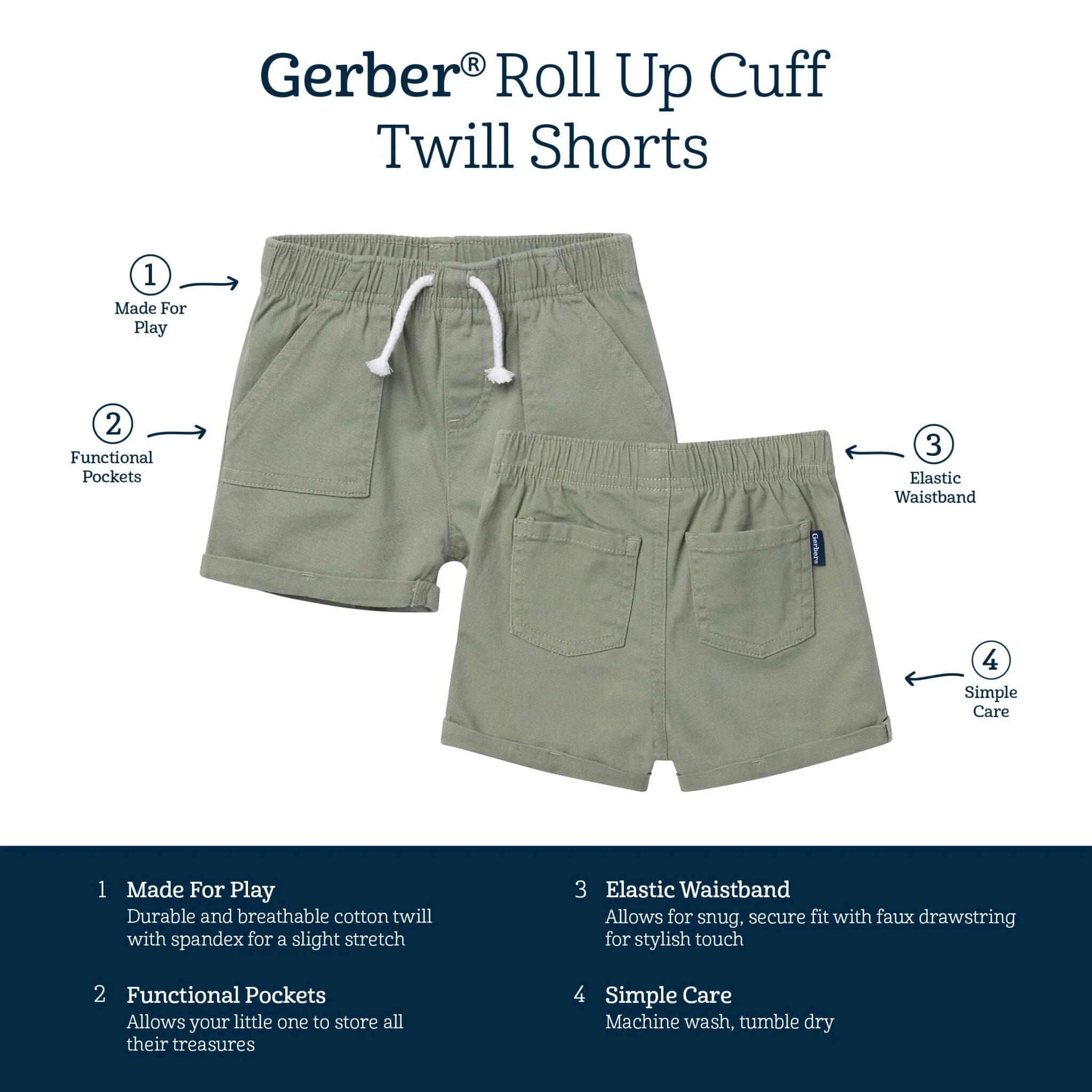 Baby & Toddler Girls Olive Stretch Twill Shorts Gerber Childrenswea
