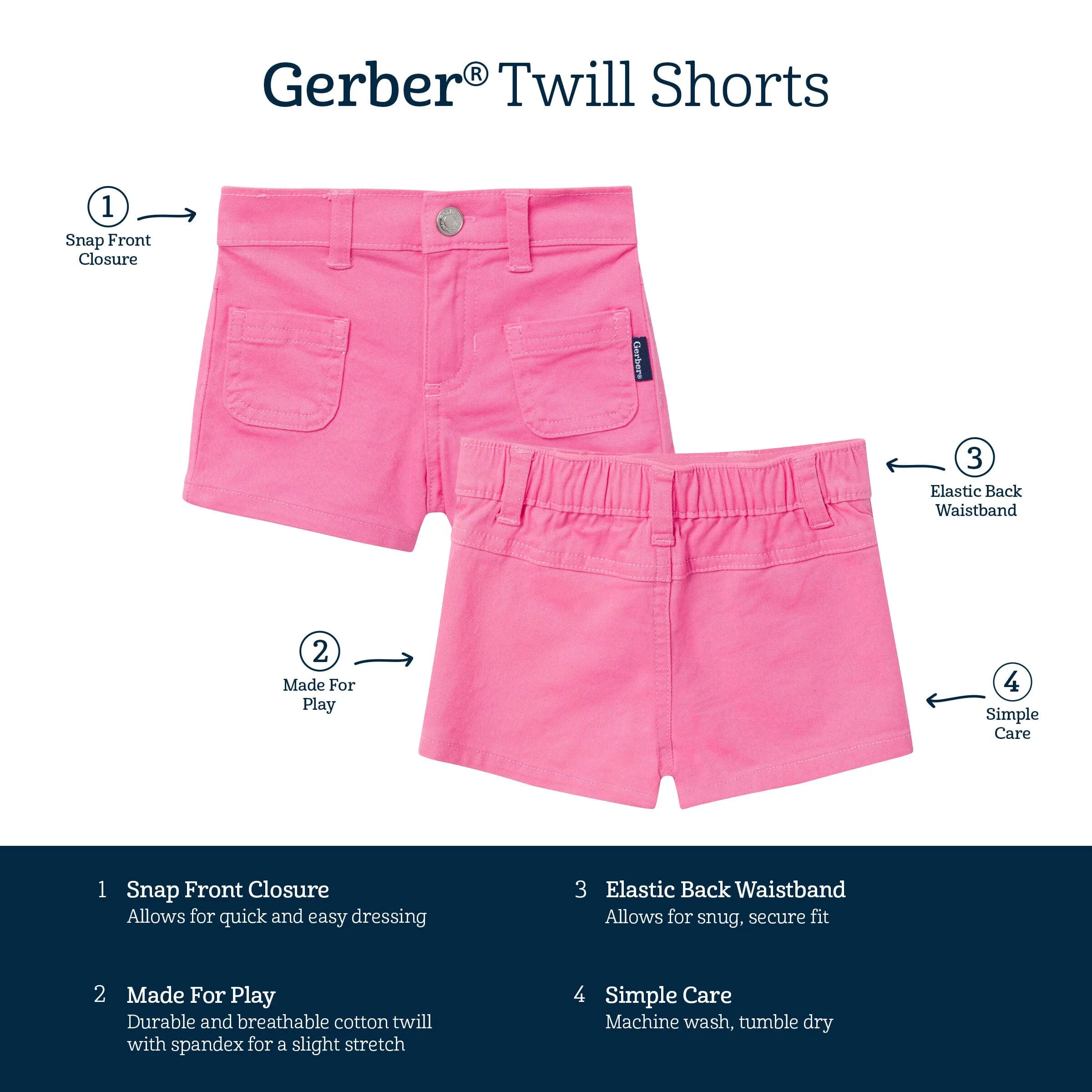 Baby & Toddler Girls Pink Twill Shorts Gerber Childrenswea