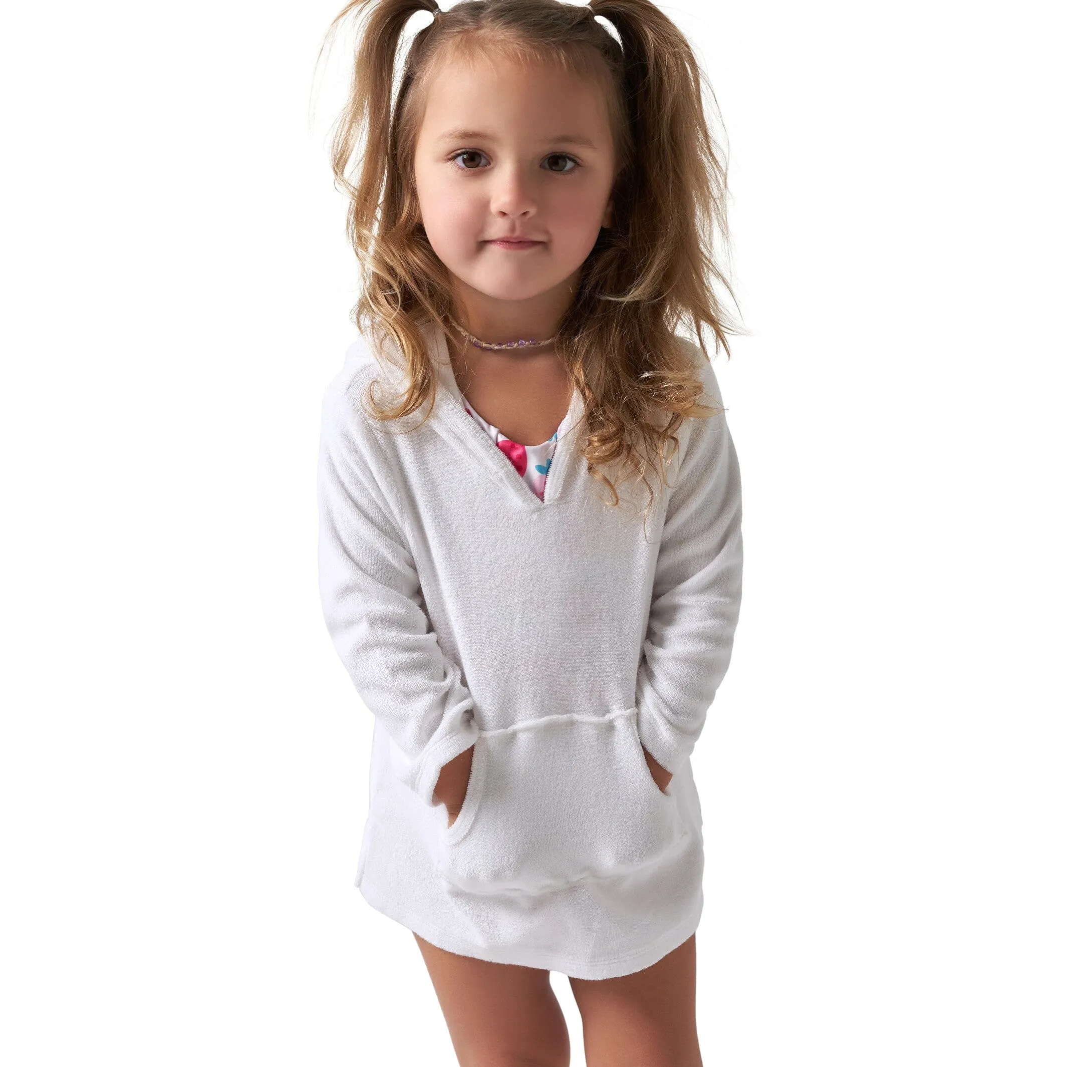 Baby & Toddler Girls White Hooded Kangaroo Pocket Terry Coverup Gerber Childrenswea