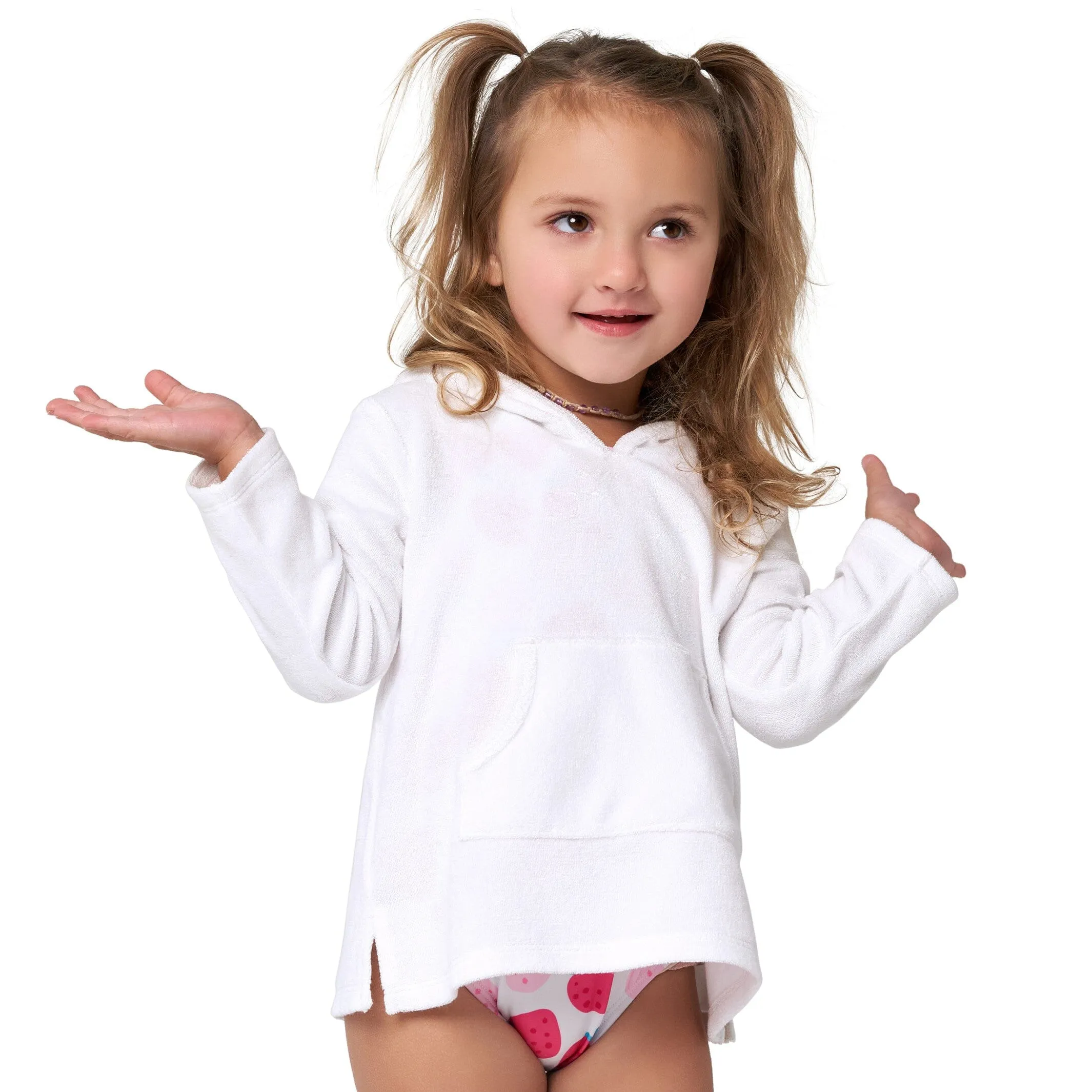Baby & Toddler Girls White Hooded Kangaroo Pocket Terry Coverup Gerber Childrenswea