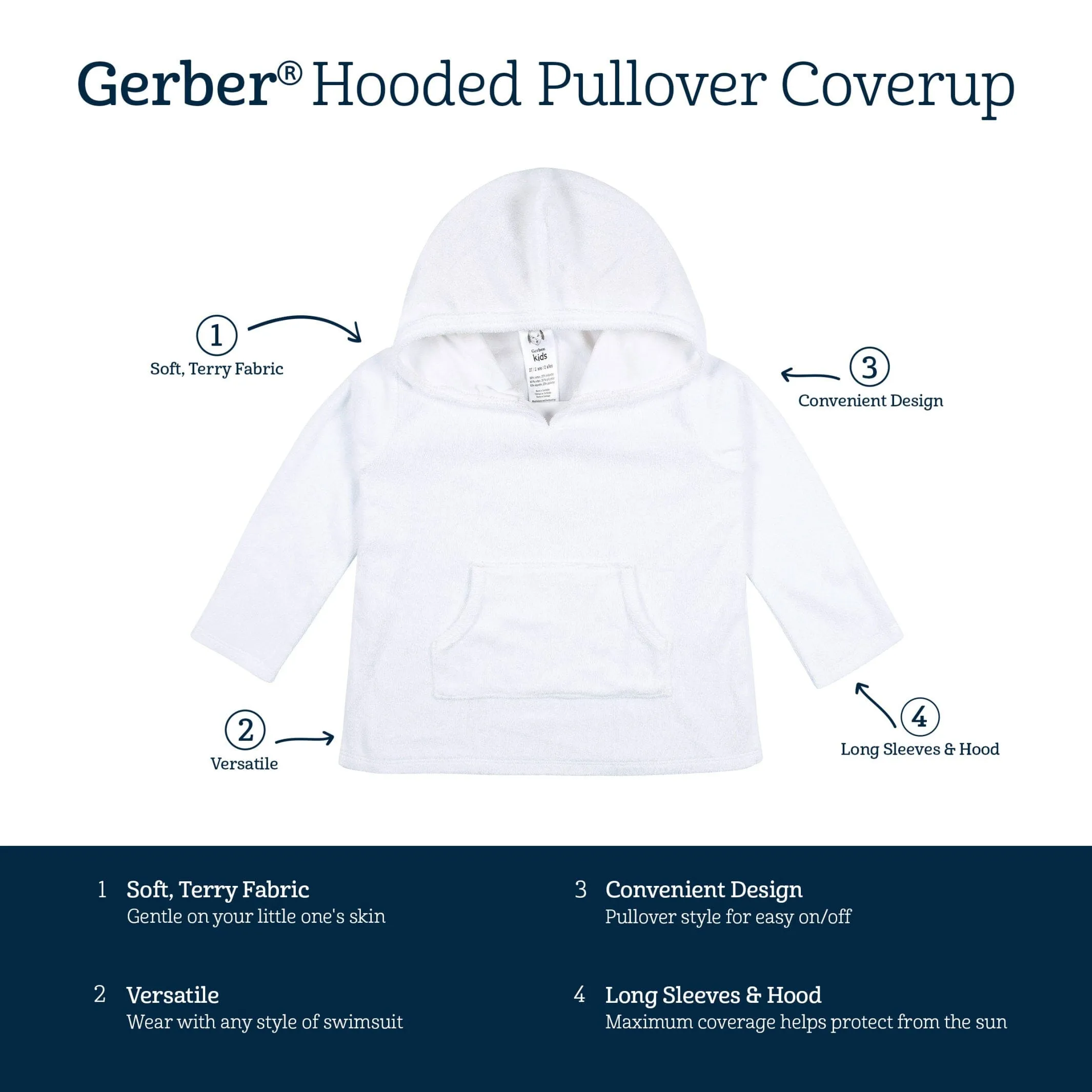 Baby & Toddler Girls White Hooded Kangaroo Pocket Terry Coverup Gerber Childrenswea