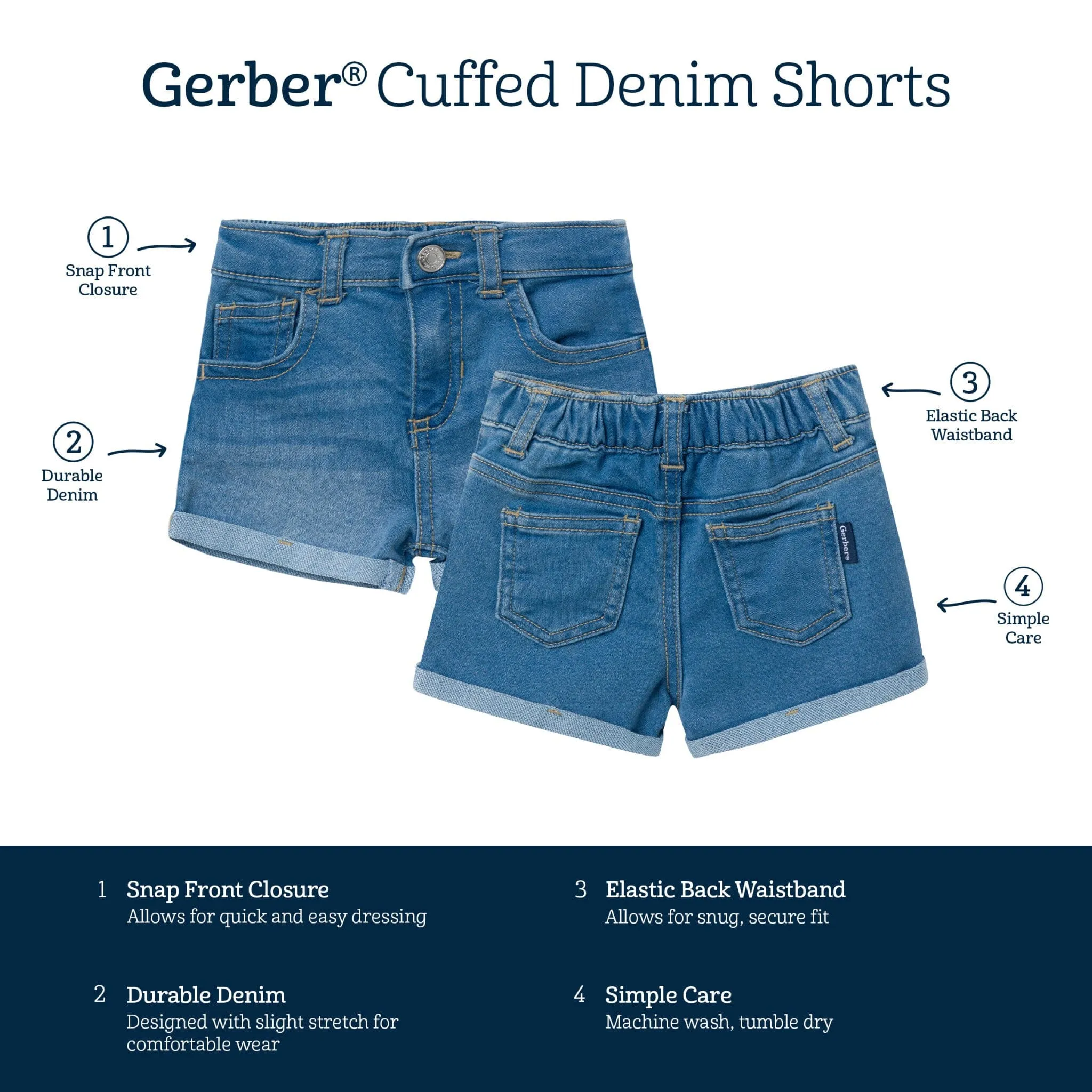 Baby & Toddler Neutral Light Wash Cuffed Denim Shorts Gerber Childrenswea