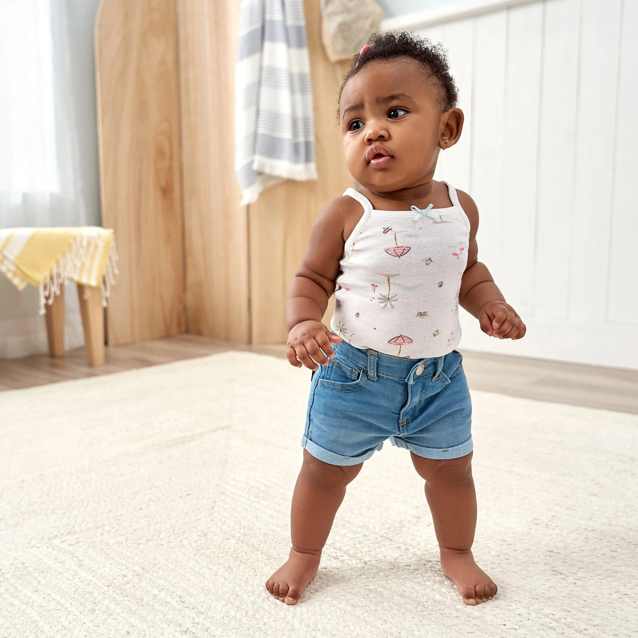 Baby & Toddler Neutral Light Wash Cuffed Denim Shorts Gerber Childrenswea