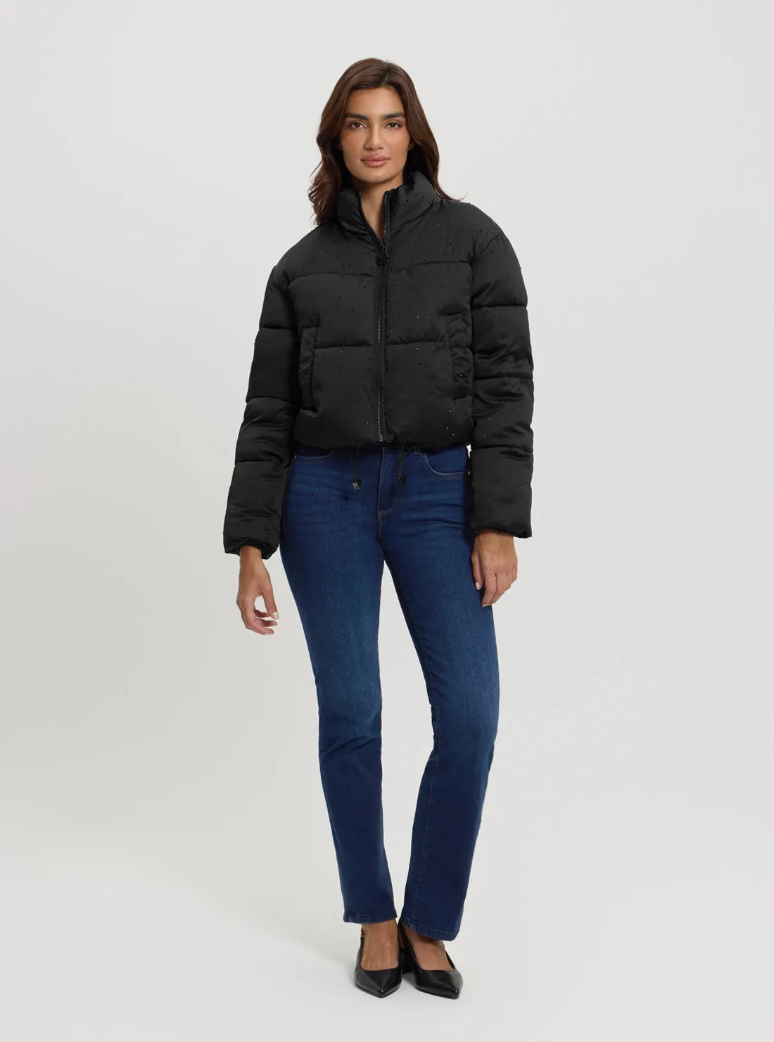 Black Antonia Strass Puffer Jacket Guess