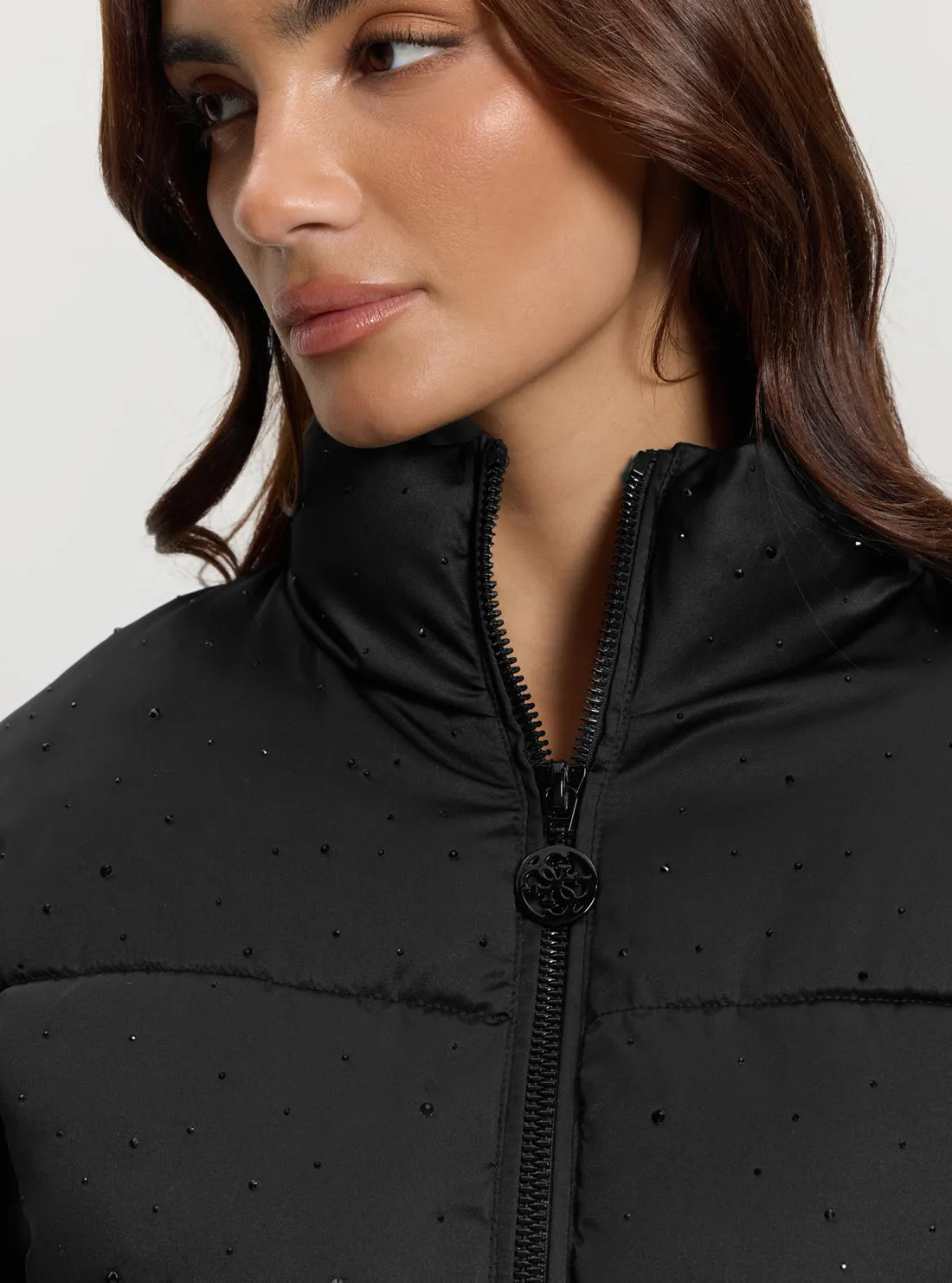 Black Antonia Strass Puffer Jacket Guess