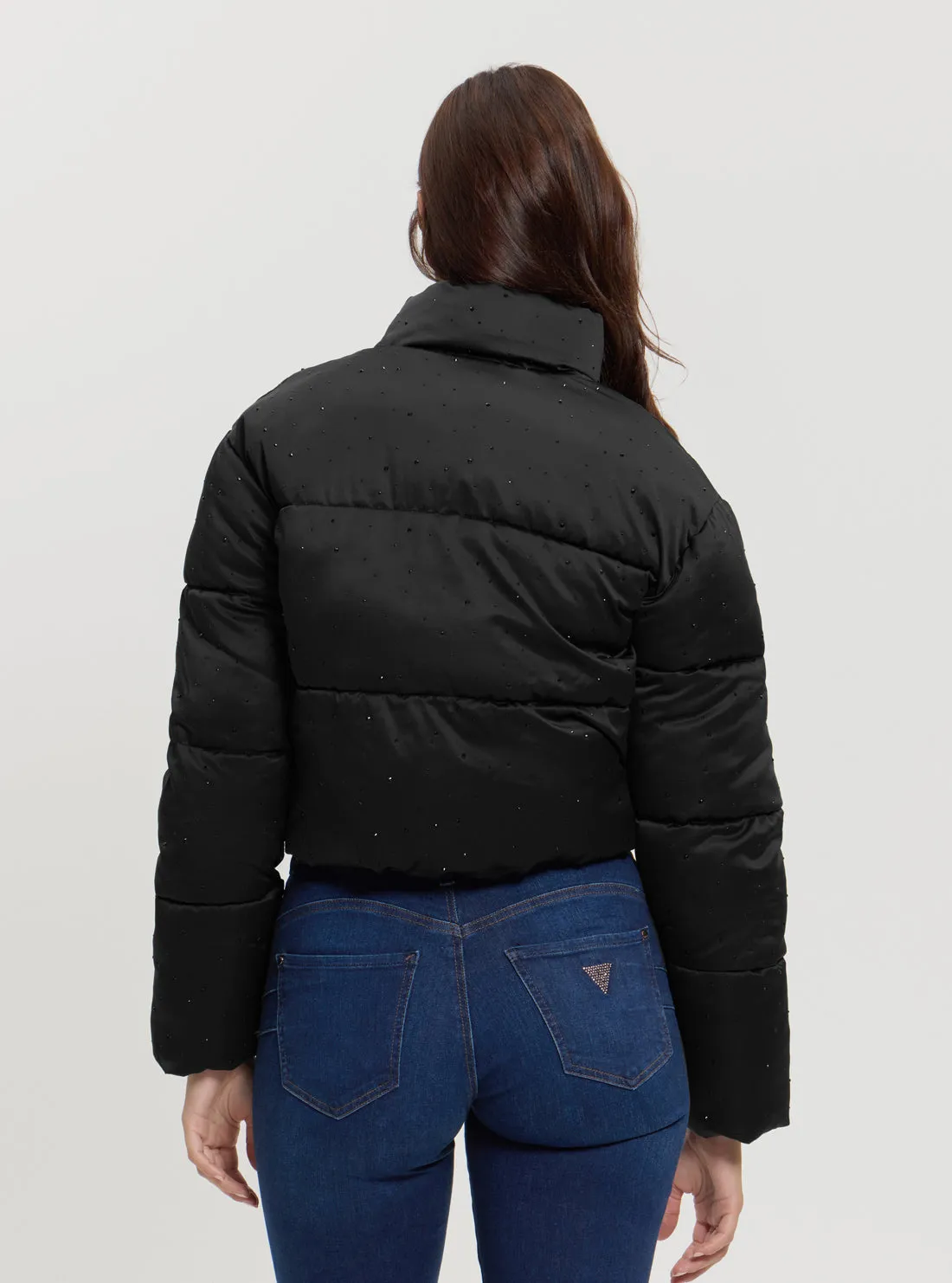 Black Antonia Strass Puffer Jacket Guess
