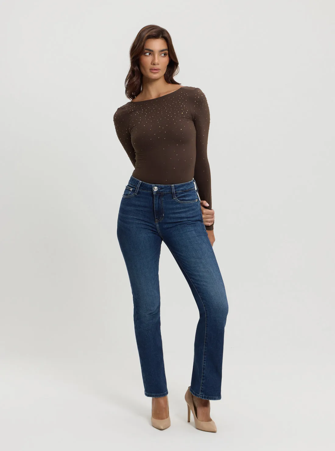 Blue Sexy Flare High Rise in Dark Wash Guess