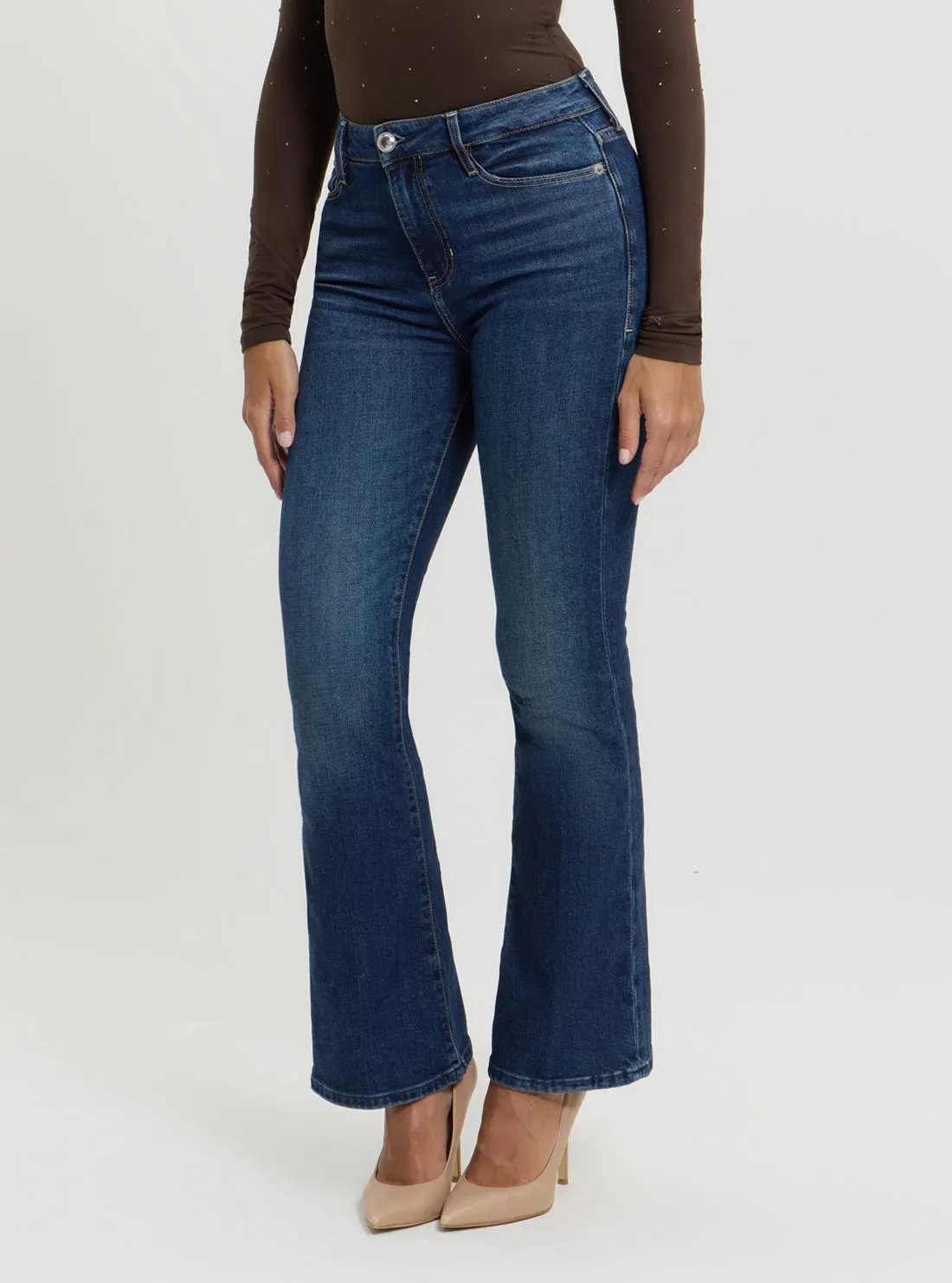 Blue Sexy Flare High Rise in Dark Wash Guess