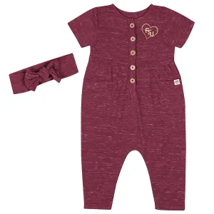 Colosseum Infant Stacked FSU Heart Design Romper - Garnet