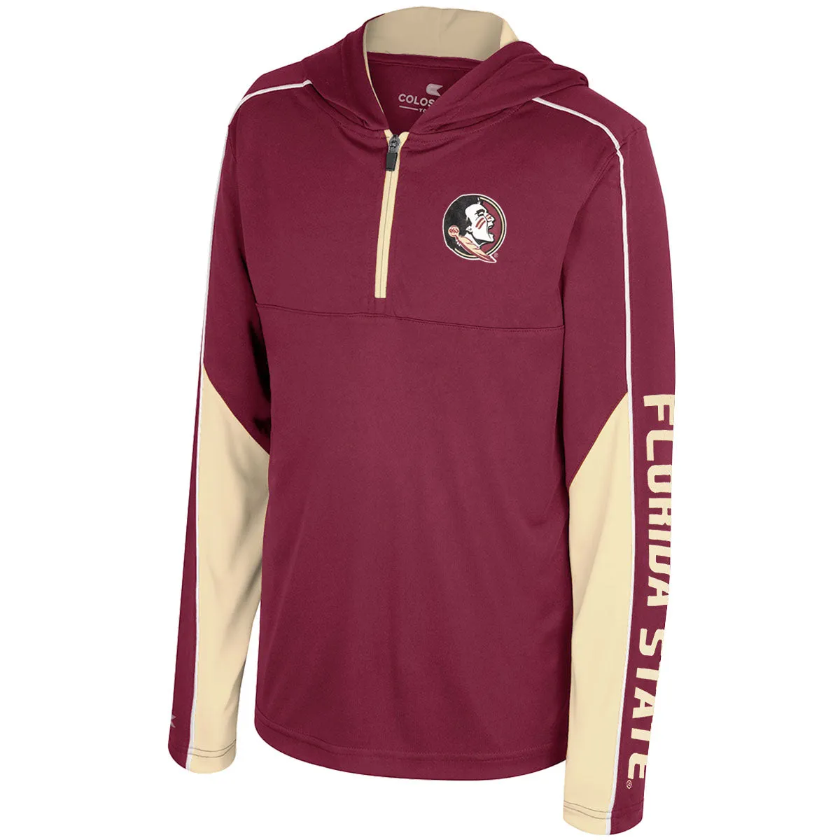 Colosseum Youth Seminole Logo/Florida State Lightweight Hooded 1/4 Zip - Garnet/Gold