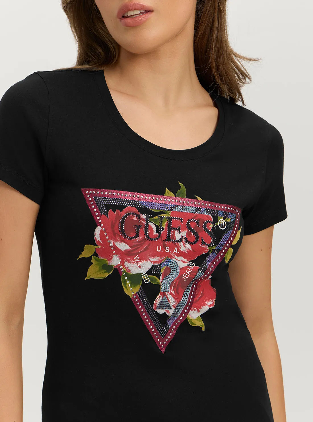 Eco Black Roses Logo T-Shirt Guess