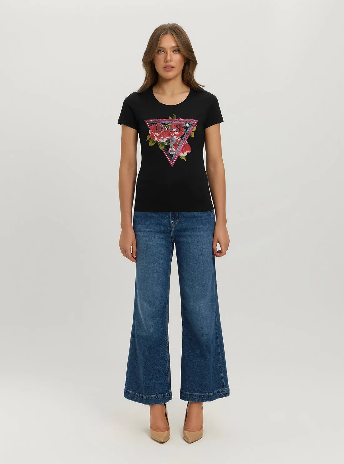 Eco Black Roses Logo T-Shirt Guess