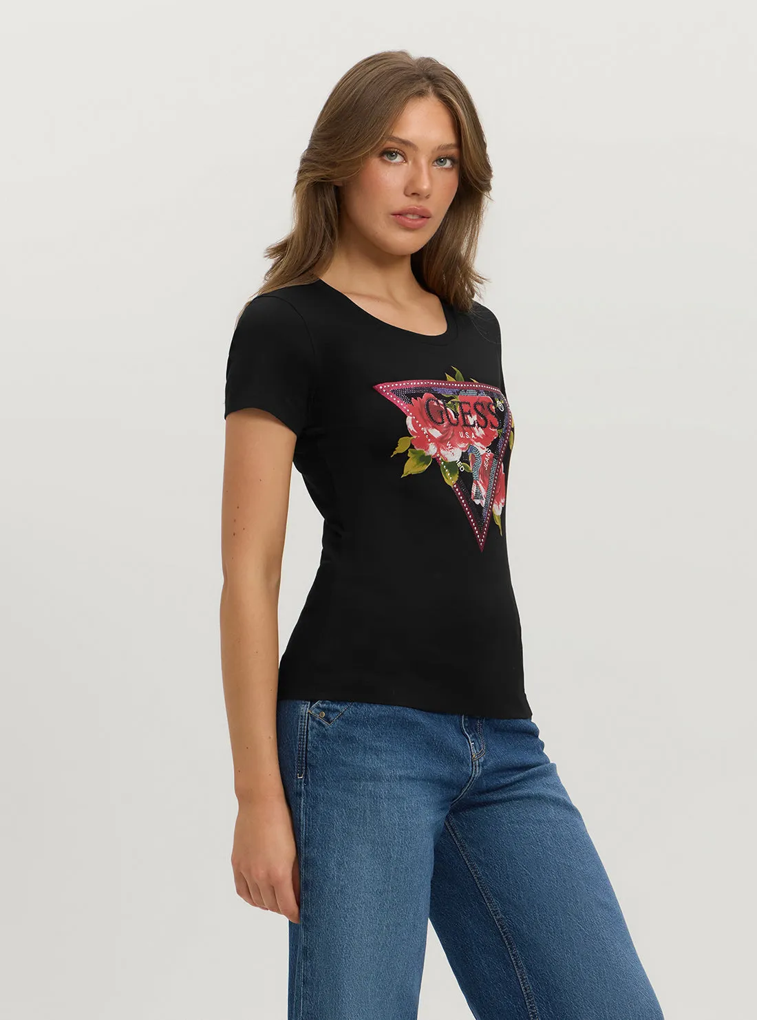 Eco Black Roses Logo T-Shirt Guess