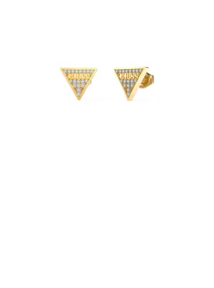 Gold Crystal Triangle Logo Stud Earrings Guess