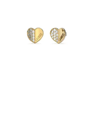 Gold Glitz Heart Logo Stud Earrings Guess
