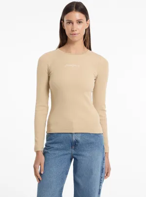 Guess Jeans Beige Slim Rib T-Shirt Guess