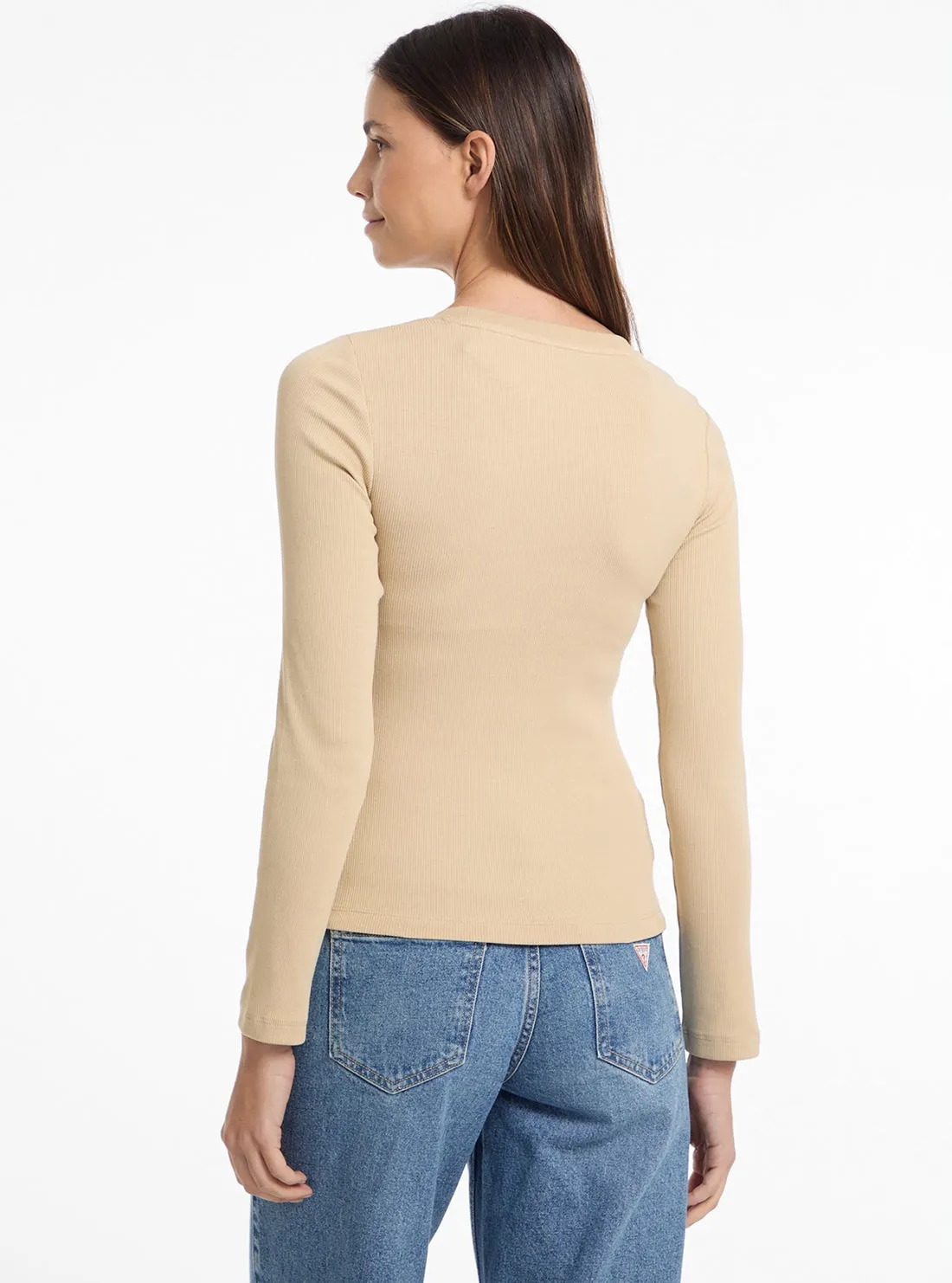Guess Jeans Beige Slim Rib T-Shirt Guess