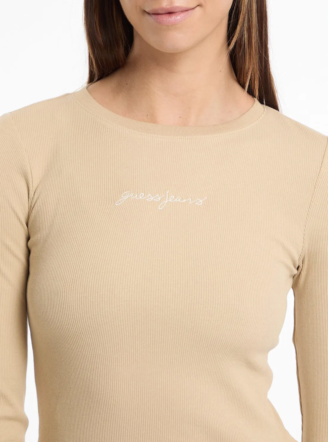 Guess Jeans Beige Slim Rib T-Shirt Guess