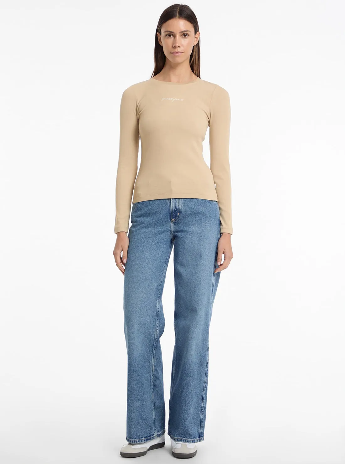 Guess Jeans Beige Slim Rib T-Shirt Guess