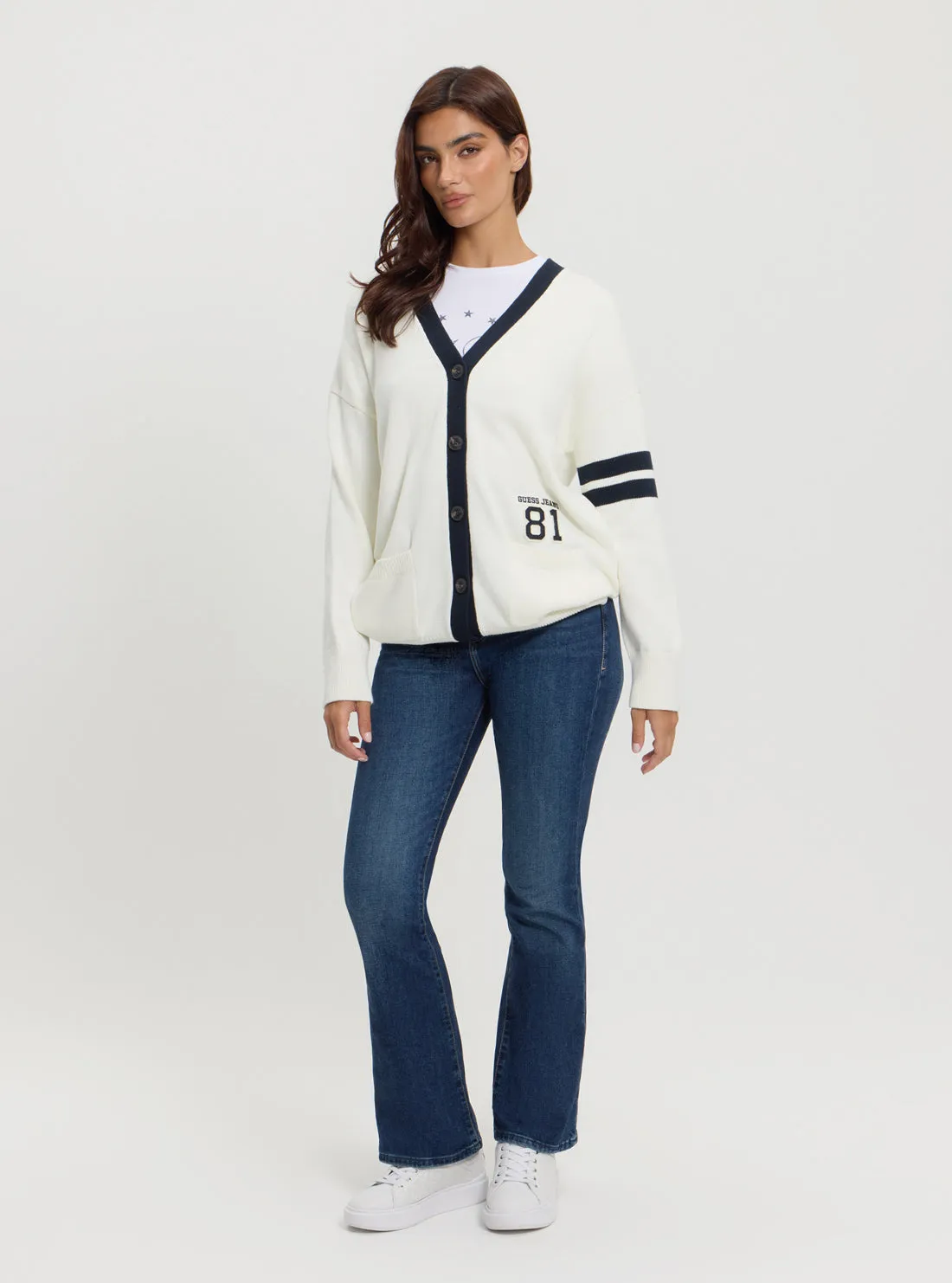 Guess Jeans White 81 Patch Cardigan Guess