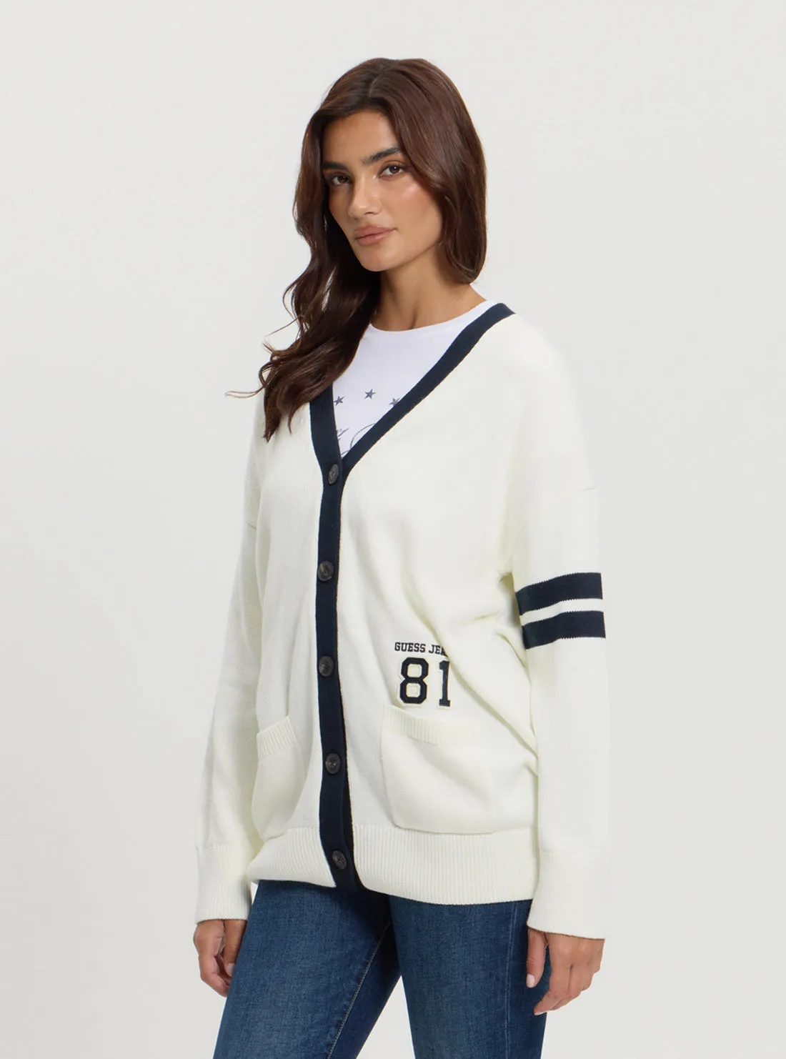 Guess Jeans White 81 Patch Cardigan Guess