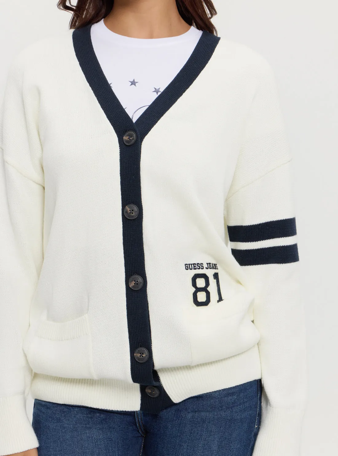 Guess Jeans White 81 Patch Cardigan Guess
