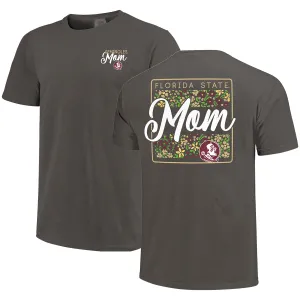 Image One Comfort Colors Women's Florida State Mom Floral Design Short Sleeve T-shirt - Pepper