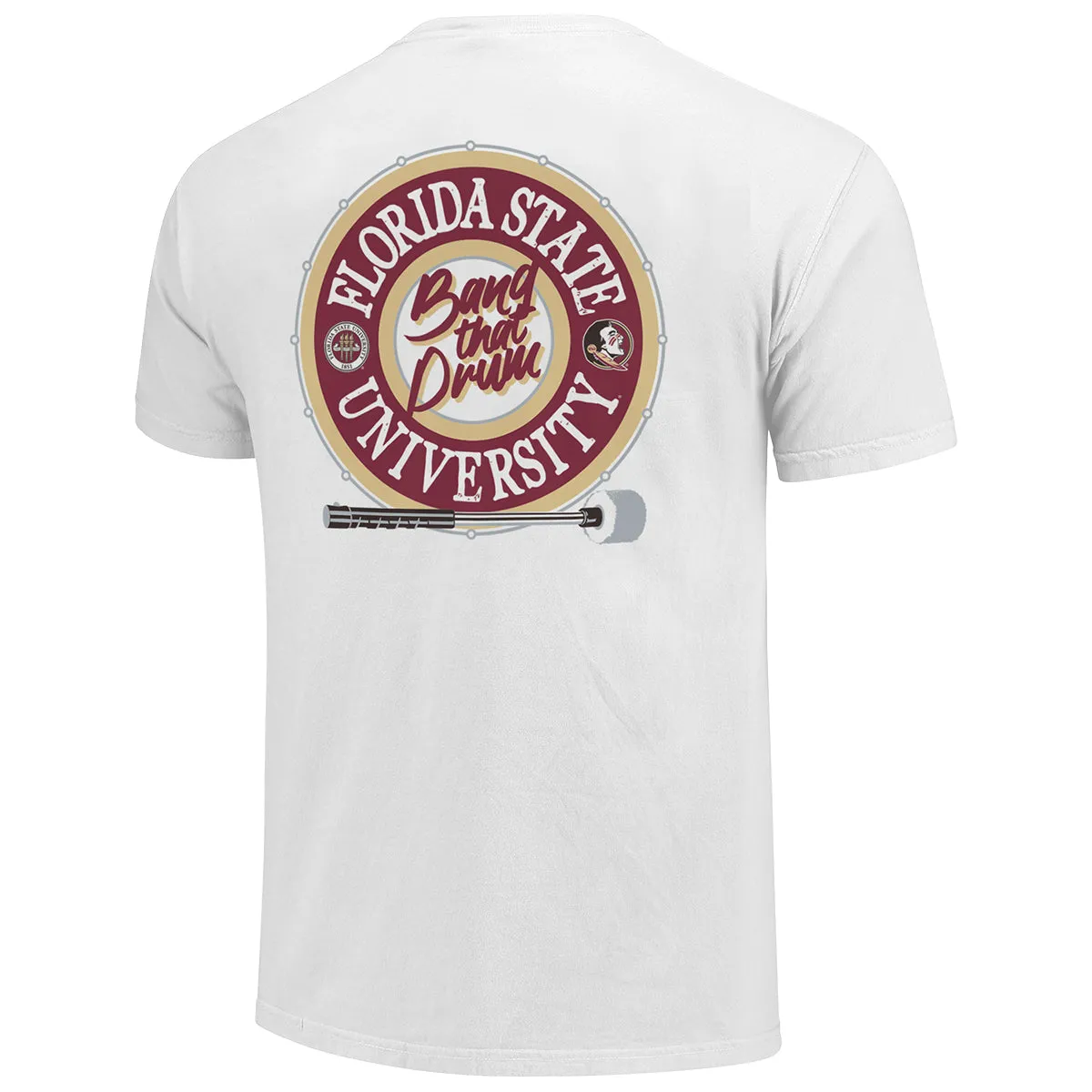 Image One Men's Florida State University Bang the Drum Design Short Sleeve T-shirt - White