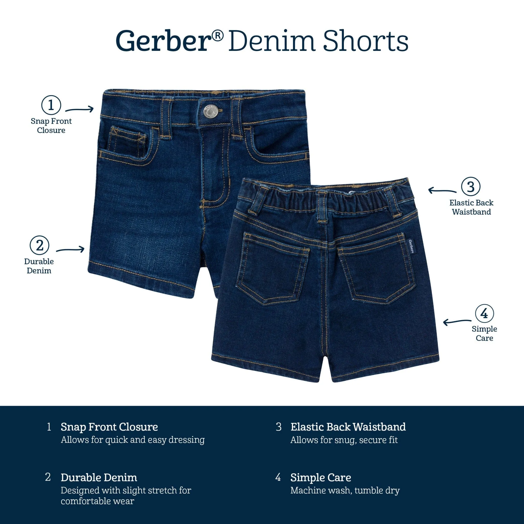 Infant & Toddler Neutral Dark Wash Denim Shorts Gerber Childrenswea