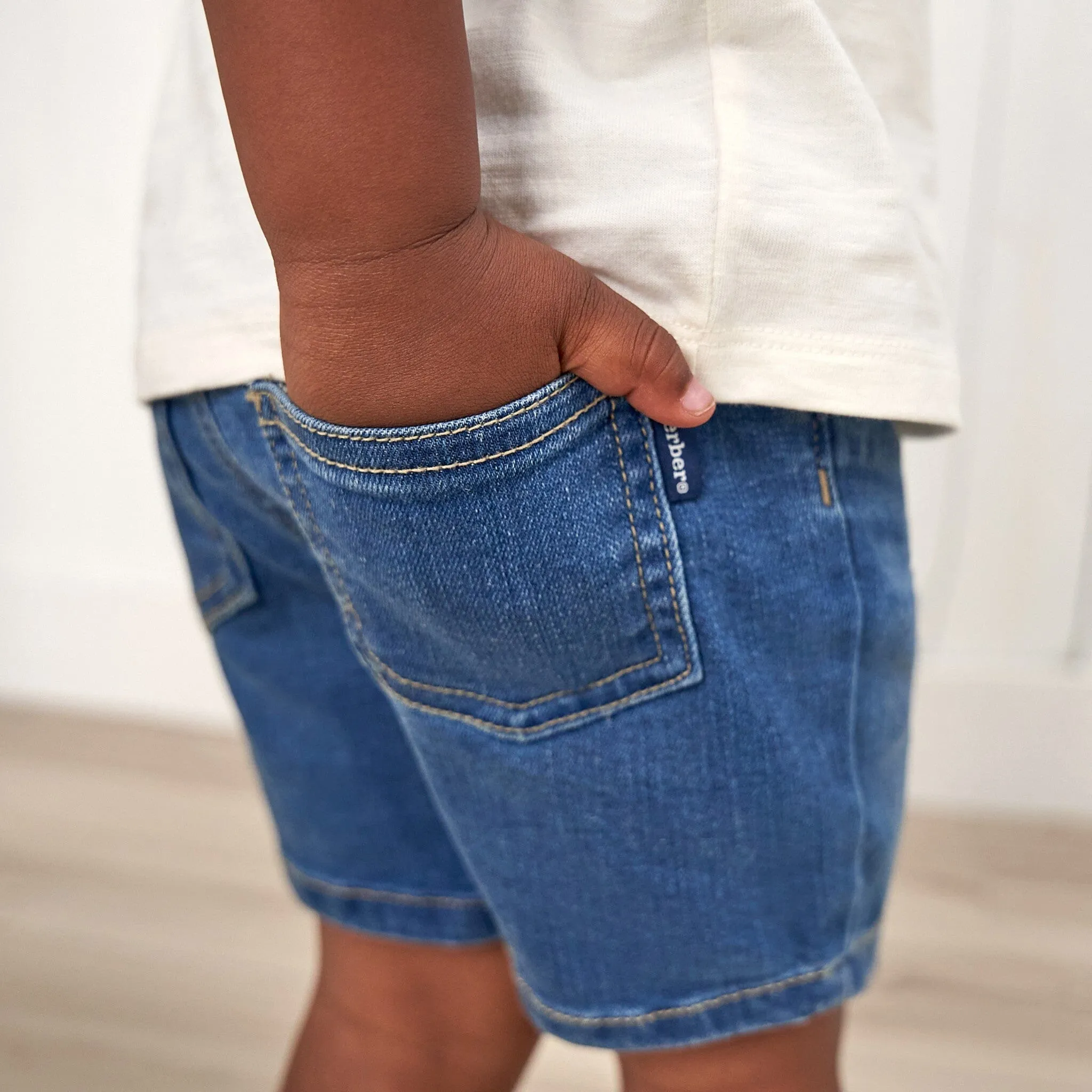 Infant & Toddler Neutral Light Wash Denim Shorts Gerber Childrenswea
