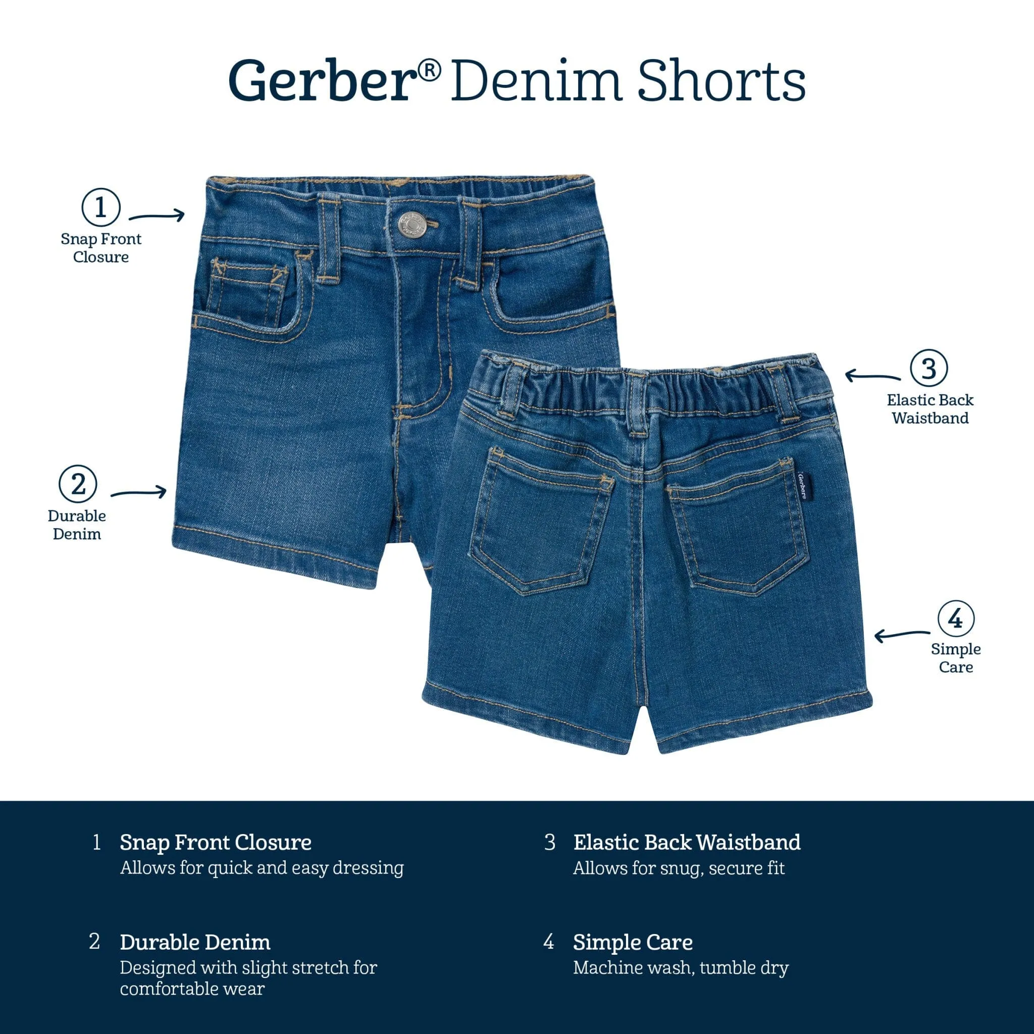 Infant & Toddler Neutral Light Wash Denim Shorts Gerber Childrenswea