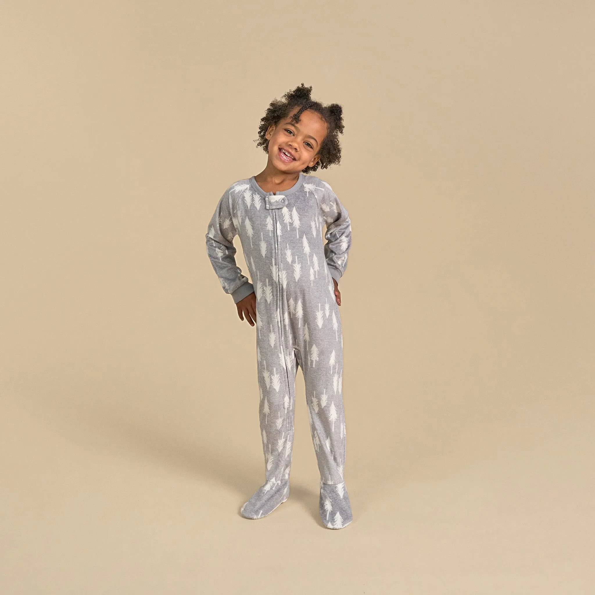 Infant and Toddler Neutral Grey Heather Trees Footed Fleece Pajamas Gerber Childrenswea