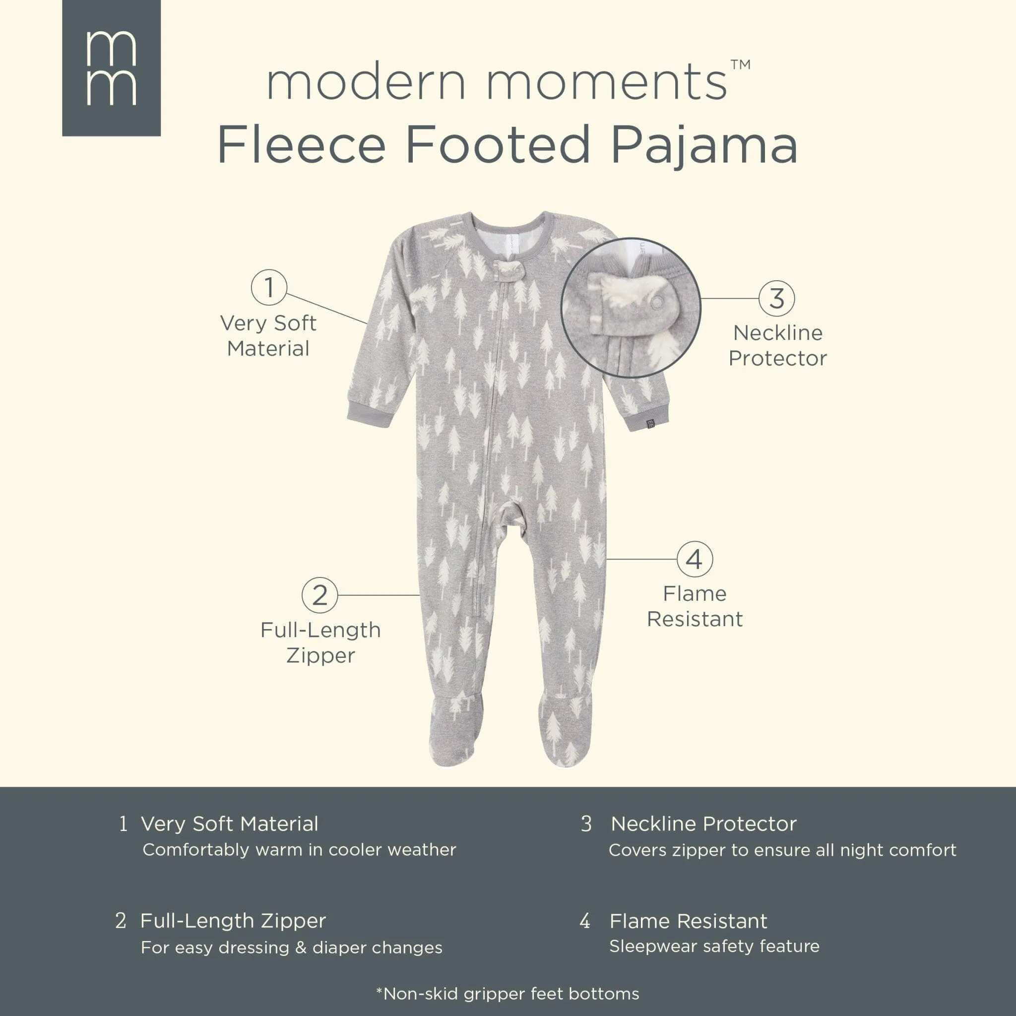 Infant and Toddler Neutral Grey Heather Trees Footed Fleece Pajamas Gerber Childrenswea
