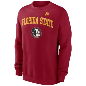 Nike Men's Vault Florida State/Seminole Logo Legacy Crew Fleece - Crimson