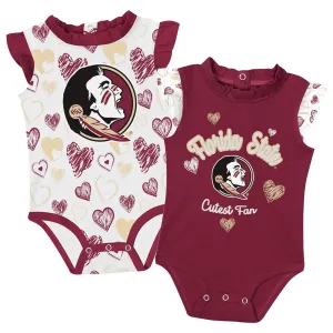 Outerstuff Infant Girl's Florida State Cutest Fan Heart Design Creeper Set  - Garnet/White