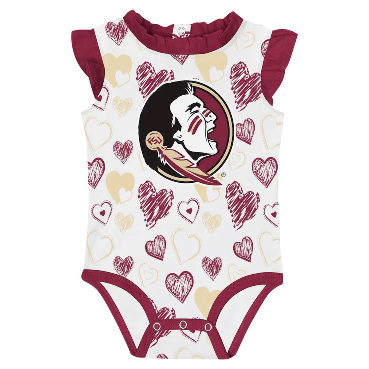 Outerstuff Infant Girl's Florida State Cutest Fan Heart Design Creeper Set  - Garnet/White