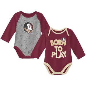 Outerstuff Infant Seminole Logo Born to Play Long Sleeve Creeper Set - Garnet/Grey