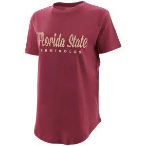 Pressbox Women's Florida State Seminoles Design Rounded Bottom Short Sleeve T-shirt - Garnet