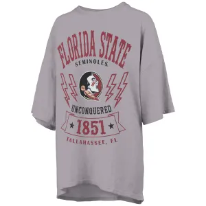 Pressbox Women's Florida State Seminoles Seminole Logo Lightning Bolt Design Oversized Short Sleeve T-shirt - Silver