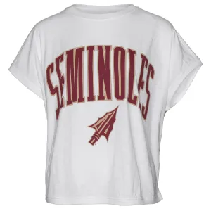 Pressbox Women's Seminoles/Arrowhead Design Cap Sleeve Oversized Slub T-shirt - White