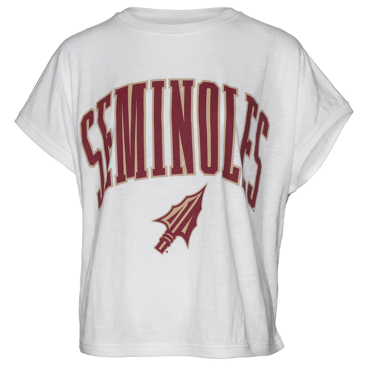 Pressbox Women's Seminoles/Arrowhead Design Cap Sleeve Oversized Slub T-shirt - White