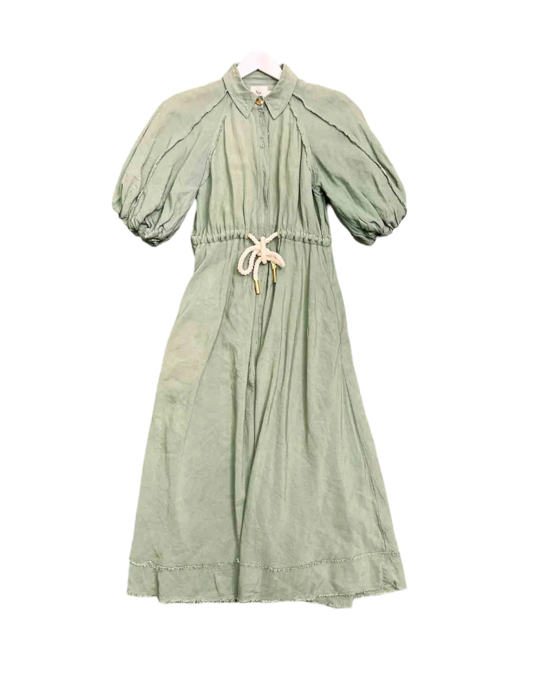 Size 10 | Aje Sage Linen Blend Bonjour Belted Midi Shirt Dress